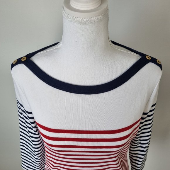 NWOT - Ralph Lauren Boat Neck 3/4 Sleeve Stripe Top Size L - Picture 5 of 11